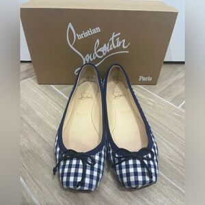 Authentic Christian Louboutin Rosella Flat Vichy Blue Gingham
